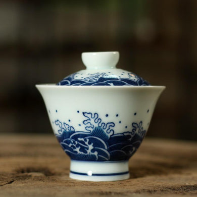 White Porcelain Gaiwan, 180cc, 3 kinds of Painting.