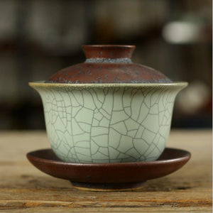 "Ru Yao" Kiln, Fancy Rust Glaze Porcelain, Gaiwan - King Tea Mall