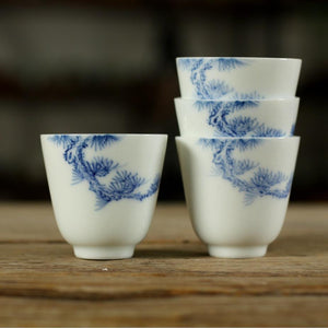 Blue & White Porcelain, Tea Cup, 2 Variations, 70ml*4pcs, "Pine"/ "Bamboo"