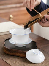Load image into Gallery viewer, Sweet White Porcelain Gaiwan 120ml  / Pitcher 250ml / Cup 55ml, Blue Circle White Body