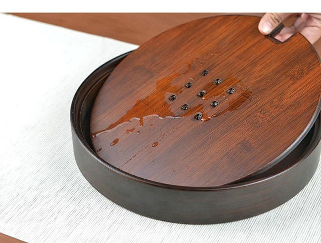 Bamboo Round Tea Tray with Water Tank 4 Variations