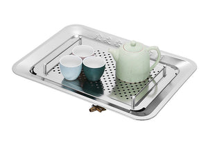 Rectangle Stainless Steel Tea Tray / Saucer / Board with Water Tank and Water Outlet 3 Variations - King Tea Mall
