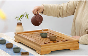 Bamboo Tea Tray / Board / Saucer with Water Tank Two Colors Yellow / Dark - King Tea Mall