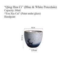 Laden Sie das Bild in den Galerie-Viewer, &quot;Qing Hua Ci&quot; (Blue &amp; White Porcelain) &quot;Deer&quot; Handpaint 80ml, Paint under Glaze, Tea Cup - King Tea Mall