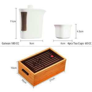 Portable Travelling Tea Sets with Bamboo Tea Tray Box "One Pot + 4 Cups"