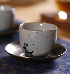 "Qing Hua Ci" (Blue & White Porcelain) "Deer" Handpaint 80ml, Paint under Glaze, Tea Cup - King Tea Mall