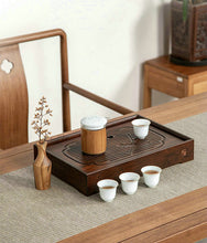 Cargar imagen en el visor de la galería, Bamboo Tea Tray &quot;Sparrow&quot; Board / Saucer with Water Tank, 3 Sizes.