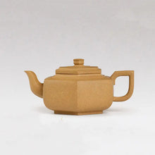 Load image into Gallery viewer, Hexagonal Yixing clay teapot with angular handle and spout on white background, Chinese teaware