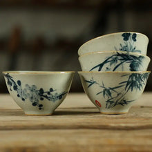 Load image into Gallery viewer, Gongfu Tea Cup, 60cc, 4pcs/set, Paint of Plum orchid bamboo chrysanthemum Porcel