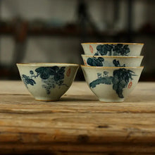 Load image into Gallery viewer, Gongfu Tea Cup, 60cc, 4pcs/set, Paint of Tradition Garden Porcelain with Glaze, 