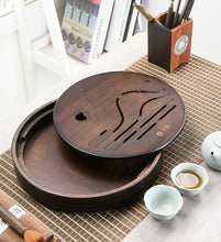 Charger l&#39;image dans la galerie, Bamboo Round Tea Tray with Water Tank 4 Variations