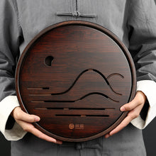 Laden Sie das Bild in den Galerie-Viewer, Bamboo Round Tea Tray with Water Tank 4 Variations