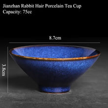 Load image into Gallery viewer, JUN Kiln Porcelain Rabbit Hair Blue Tea Cup 70ml, 125ml, 200ml, 3 Variations. - photo 3