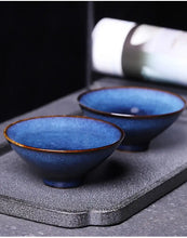 Load image into Gallery viewer, JUN Kiln Porcelain Rabbit Hair Blue Tea Cup 70ml, 125ml, 200ml, 3 Variations. - photo 6