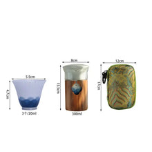 將圖片載入圖庫檢視器 Portable Chinese Gongfu tea set with blue patterned cup, teapot, and embroidered carrying case