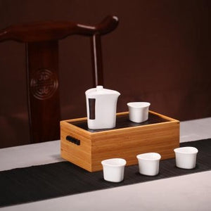 Portable Traveling Tea Sets with Bamboo Tea Tray Box "One Pot + 4 Cups"