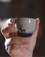 Load image into Gallery viewer, "Qing Hua Ci" (Blue &amp; White Porcelain) "Deer" Handpaint 80ml, Paint under Glaze, Tea Cup - King Tea Mall