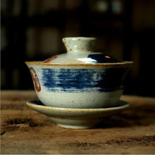 Load image into Gallery viewer, Rustic Blue and White Porcelain Mo Yun Gaiwan 175ml, Strainer, Cup 60ml