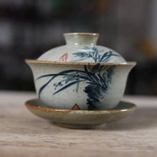 Load image into Gallery viewer, Rustic Porcelain Gaiwan, 175cc Orchid/Bamboo, 2 Variations.