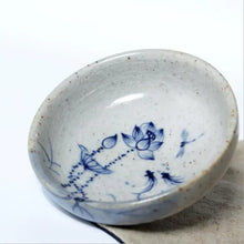 Load image into Gallery viewer, Rustic Pottery Blue &amp; White Porcelain Tea Cup, 65cc, Lotus - photo 3