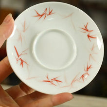 Load image into Gallery viewer, White Porcelain Gai Wan 170cc, with Fully Hand Painted Bamboo Leaf - photo 6