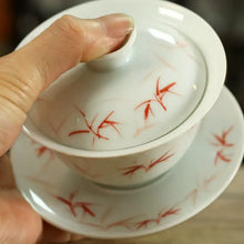 Load image into Gallery viewer, White Porcelain Gai Wan 170cc, with Fully Hand Painted Bamboo Leaf - photo 7