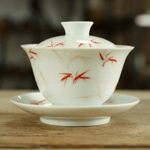 Load image into Gallery viewer, White Porcelain Gai Wan 170cc, with Fully Hand Painted Bamboo Leaf